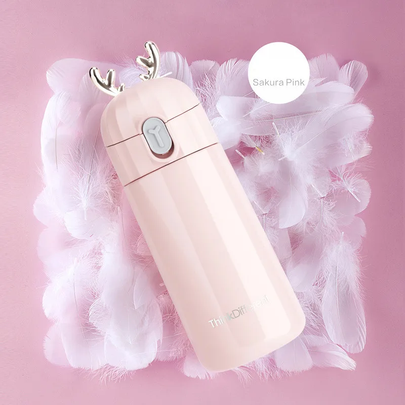 Bpa-free 270 мл милые 304 Термосы Из Нержавеющей Стали, двухслойные термосы с ушами оленя, термос, Дамская термальная бутылка для воды