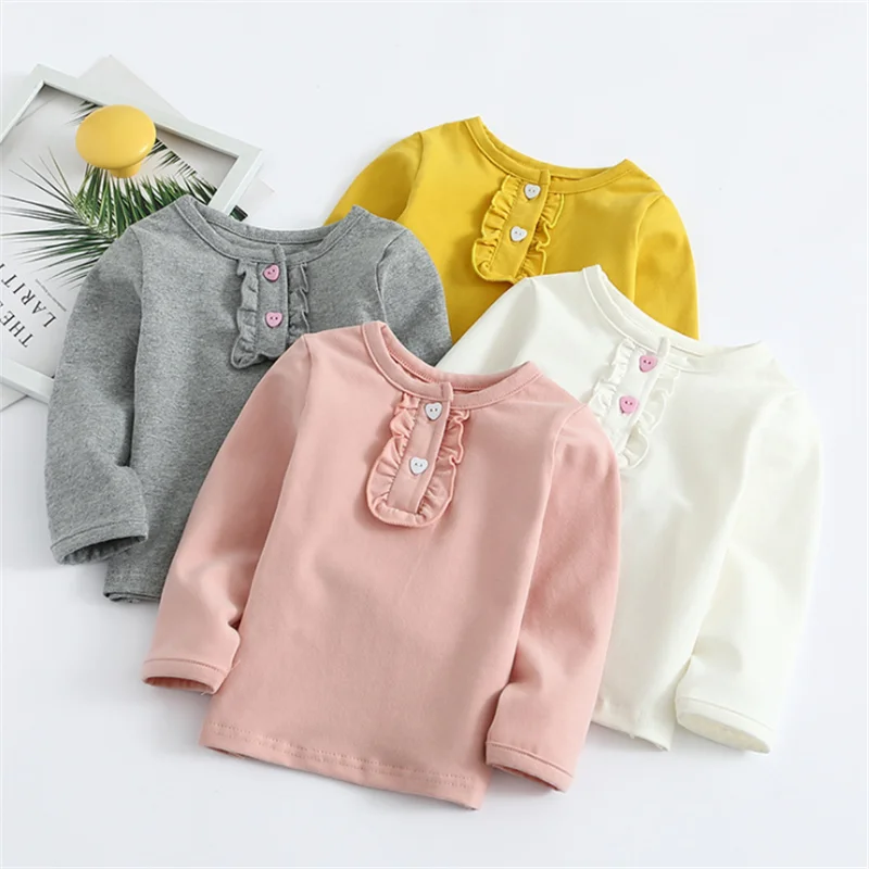 

Одежда для маленьких девочек, Осенние Новые Топы с длинным рукавом, однотонная Милая нижняя рубашка для детей, хлопковая одежда, наряды