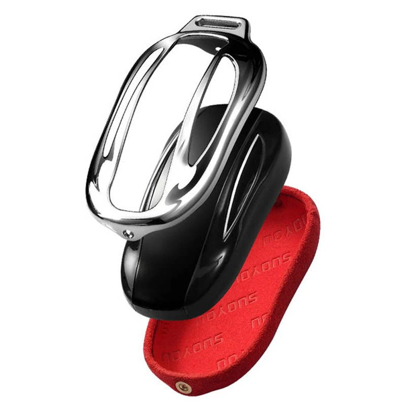 

Genuine Leather Galvanized Alloy Car Key Case Cover for Tesla Model S with Key Chain for Model X Model 3