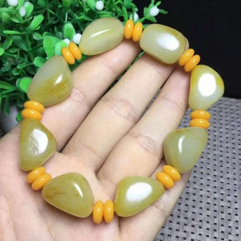 

Natural Blue White Hand Carved Seed Material Original Stone with Shape Bracelet Fashion Men's and Women's White Jade Bracelet