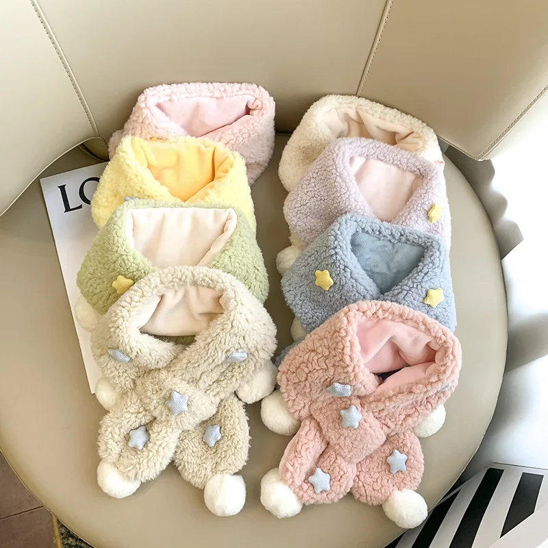 

Children's scarf winter plush cartoon star boys and girls children warm bib imitation rabbit hair baby scarf 70*10cm