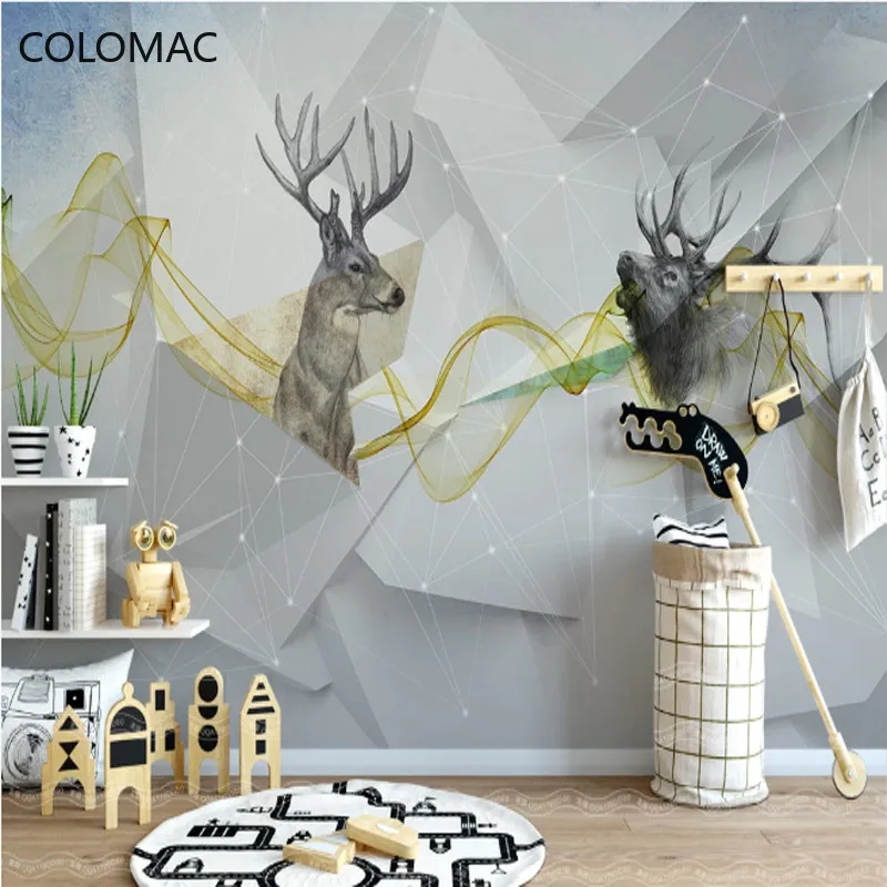 

Colomac Custom Nordic Elk Living Room Background Wallpaper Light Luxury Company Reception Counter Geometric Mural Drop Shpping