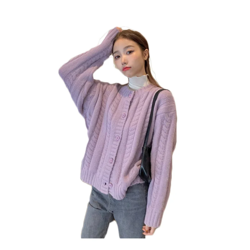 

Sweater Cardigan Women Autumn And Winter 2021 New Loose Soft Waxy Single Button Thick Warm Knitted Jacket M36
