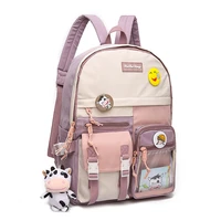 korean kawaii pink backpacks for teenage girls college student casual school bag ladies bookbag women cute panelled backpacks