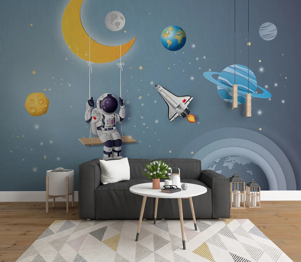 Custom background wallpaper space galaxy rocket cartoon mural wallpaper mural 3d wallpaper wallpaper wall for