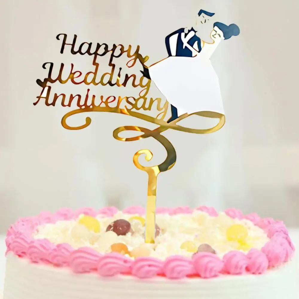 

New Colored flowers Happy Birthday Cake Topper Golden Birthday supplies Acrylic party shower For Baby Baking Dessert decora X3Z6