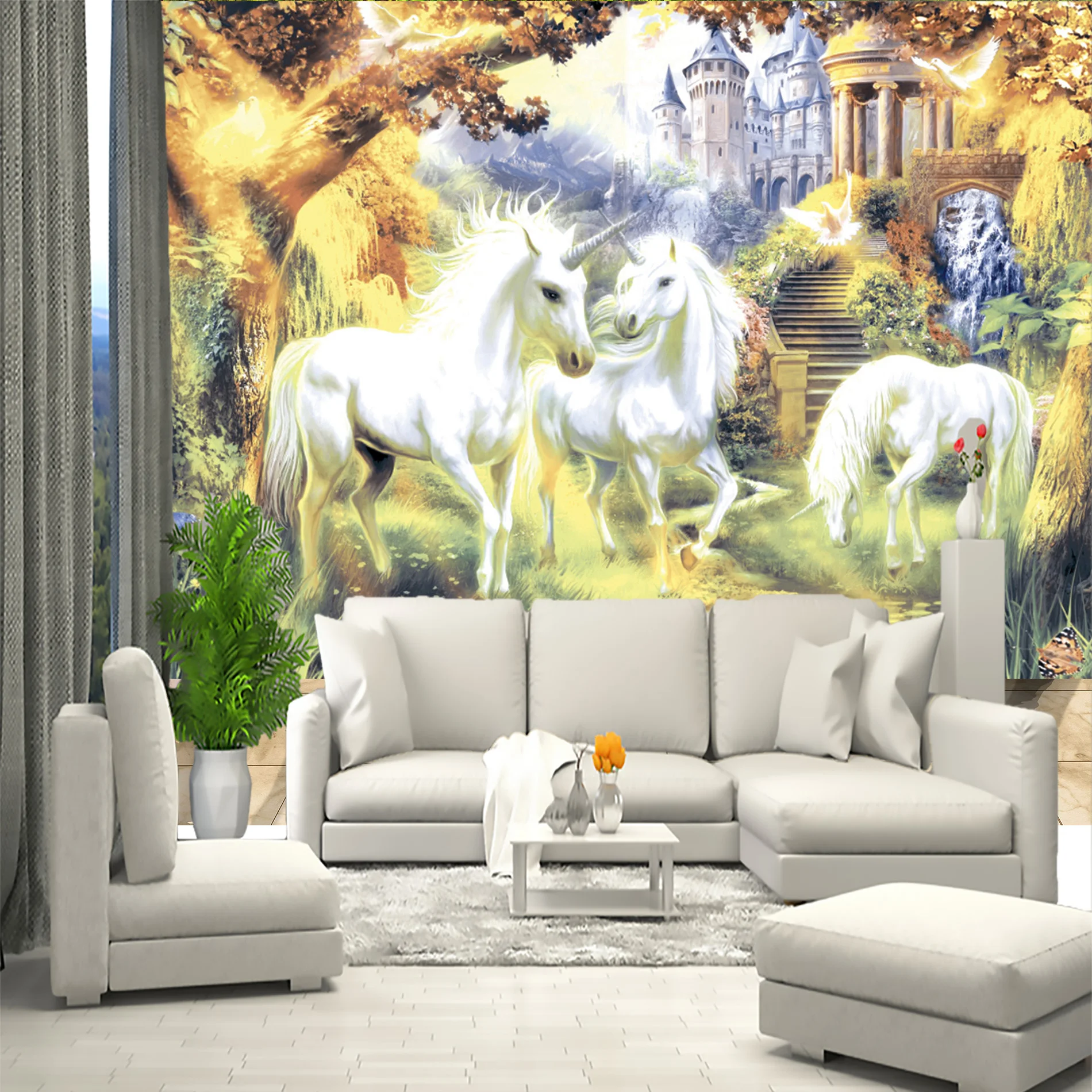 Детские фотообои Единороги обои для детской комнаты зала спальни расширяющие