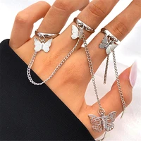 punk cool hiphop chain butterfly rings set for women multi layer adjustable man open finger rings couple party gift jewelry 2021