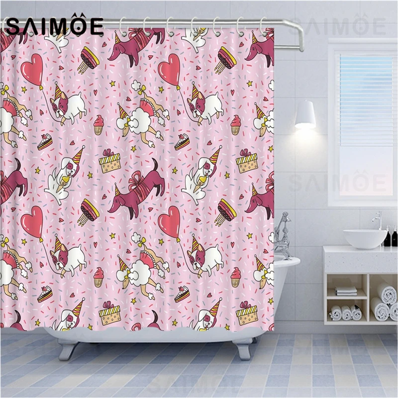 Занавеска для душа SAIMOE такса s мультяшная коричневая зеленая водонепроницаемая