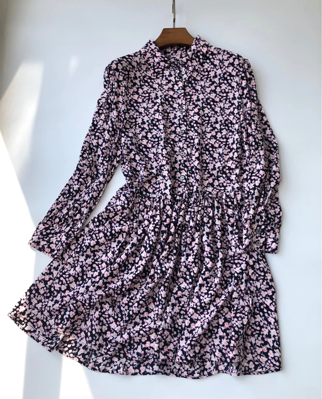 

Early Women Dress Autumn Charm Paris Light Luxury Smoked Purple Printed Slightly Flowery Pleated Big Plaid Shirt Dress