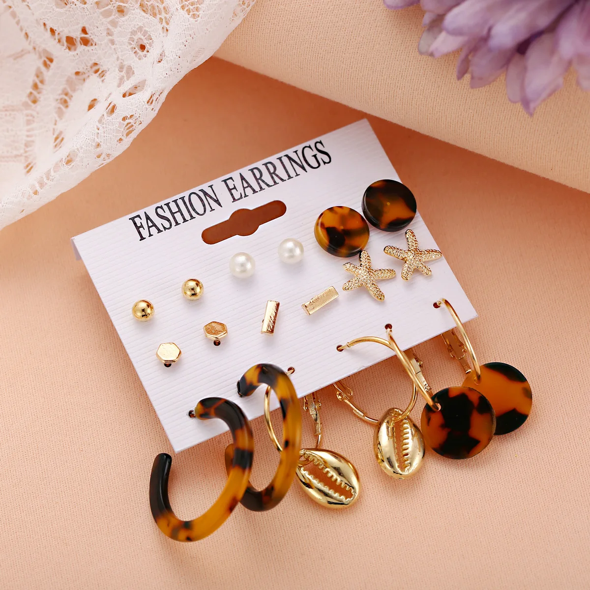 Набор акриловых сережек золотистые массивные серьги для женщин висячие