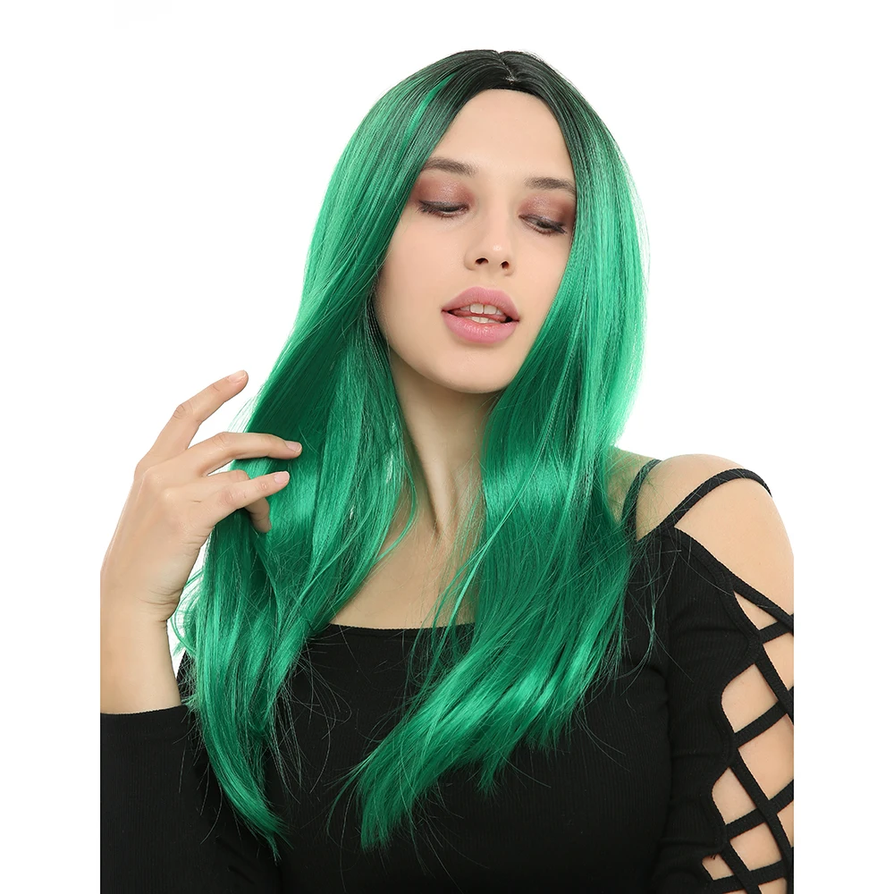

WHIMSICAL W Long Straight Black Green Color Wigs Natural Ombre Middle Part Heat Resistant Hair Synthetic Wig for Women