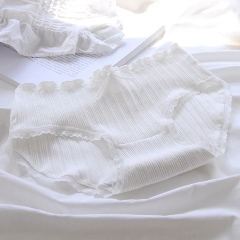 

Breathable Cotton Briefs New Arrival Ladies Pure White Bow Knot Panties Hot Sale Fashion Lace Mid Waist Comfortable Underwear