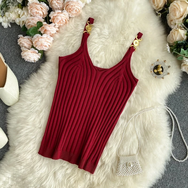 

V-neck Halter Sexy Camisole Top 2021 Summer Women Sexy off-Shoulder Solid Color Sleeveless Camis Women's Clothing Tanks Tops