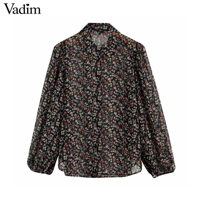 Вадим для женщин Винтаж цветочный узор печати Блузка шифон с длинным рукавом