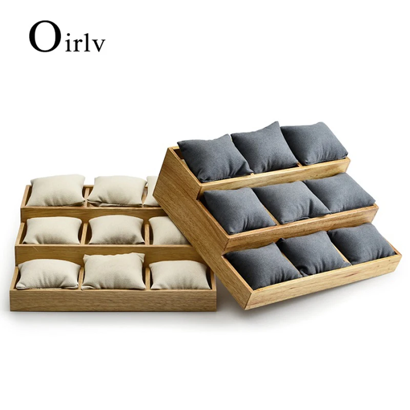 

Oirlv Solid Wood 2Pc Bracelet Bangle Display Stand Watch Display Holder with Microfiber 3 layers Jewelry Tray Organizer Showcase