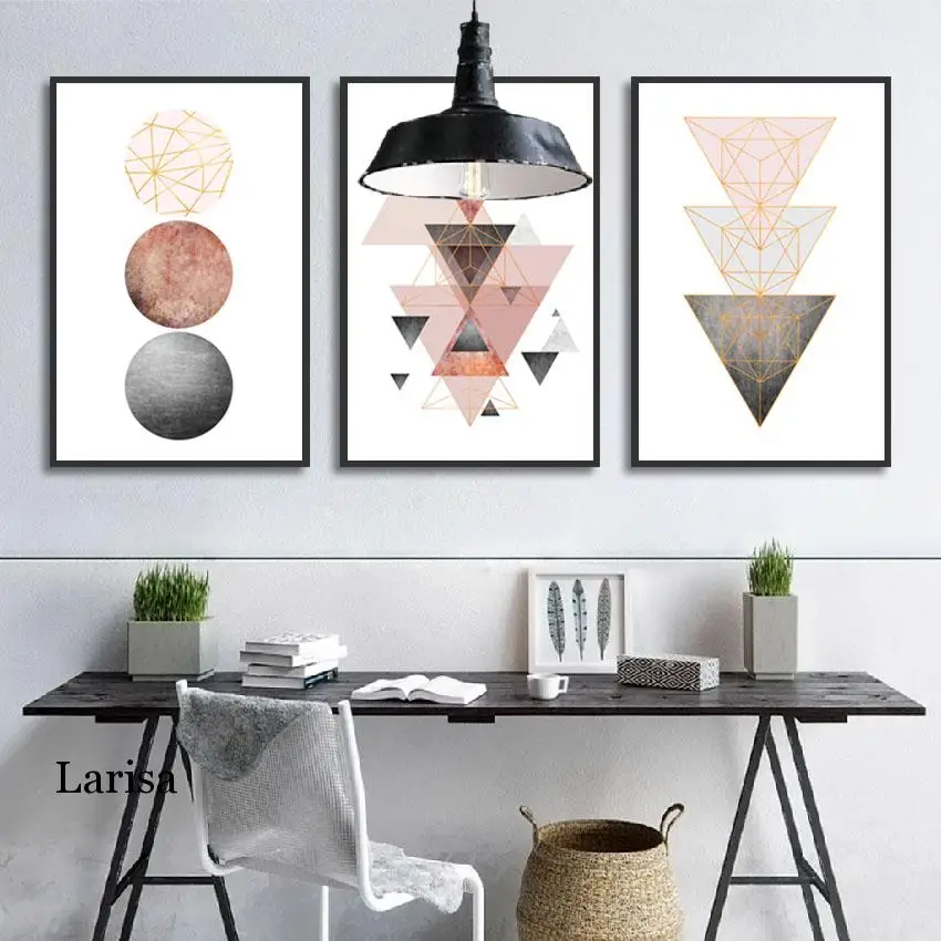 Абстрактные геометрические фигурки круглые треугольные холщовые настенные