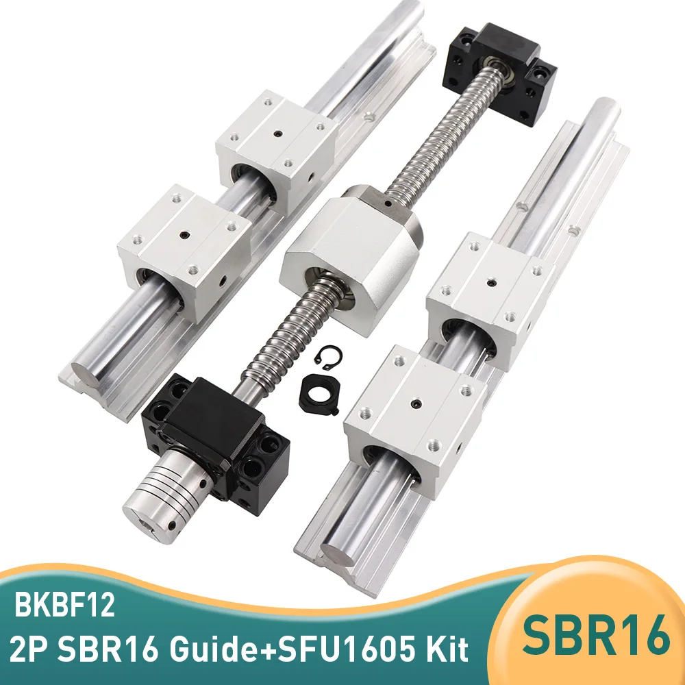 

4P SBR16UU BKBF12 EKEF12 FKFF12 концевой опорный блок + SFU1605 шариковый винт гайка оболочка length150-950mm 2P SBR16 поддержка прямой дорожки