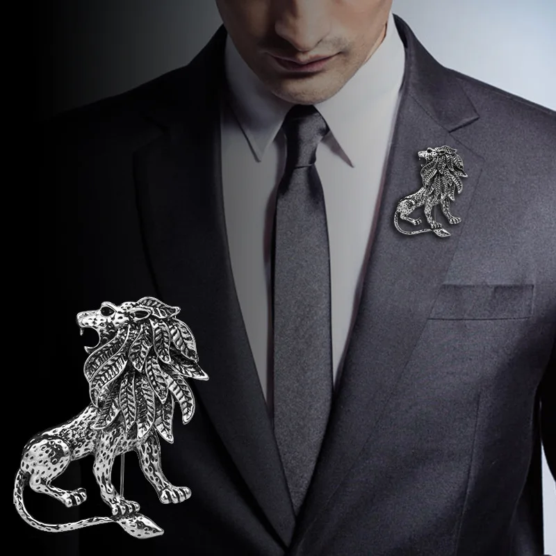 Модные новые оригинальные мужские антикварные броши в виде льва высокого
