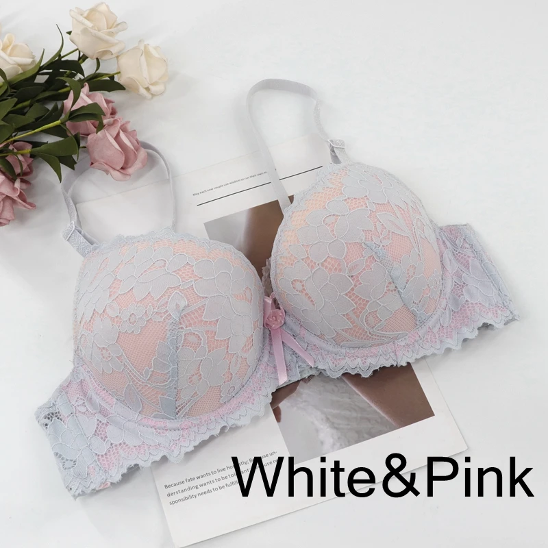 White Pink Beauwear, сексуальные, новые, кружевные бюстгальтеры для женщин, на косточках, без косточек, Цветочный, Bh, комфортное нижнее белье, чашечки A B, мягкий, пуш-ап, C D, бюстгальтер без подкладки - Цвет: White Pink