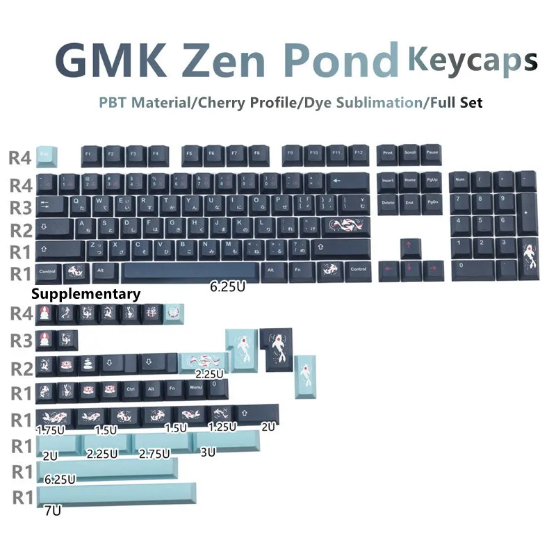 

Персонализированные клавиши GMK Zen Pond PBT Dye-Sub Cherry Profile 143 клавиш с 6.25u 7u клавиатурой Iso Enter