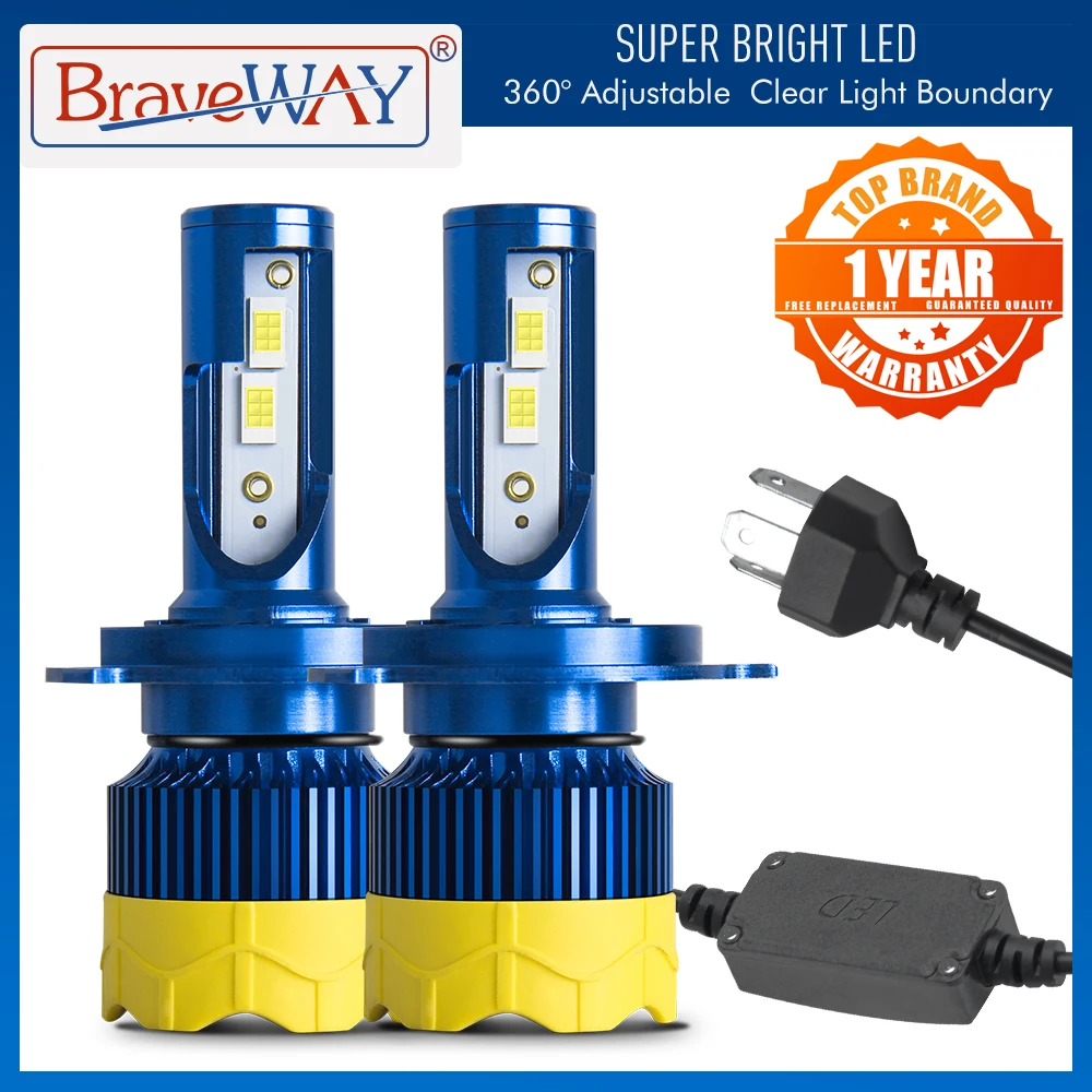 

BraveWay H7 LED Canbus Автомобильная фара H4 лампы ближнего и дальнего света для мотоцикла 6000K белые Автомобильные фары без ошибок передняя фара 12 В 24 В