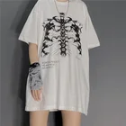 Футболка женская оверсайз с коротким рукавом, винтажный топ с принтом скелета, повседневная одежда в стиле панк, с дневником и карманом для костей, на лето