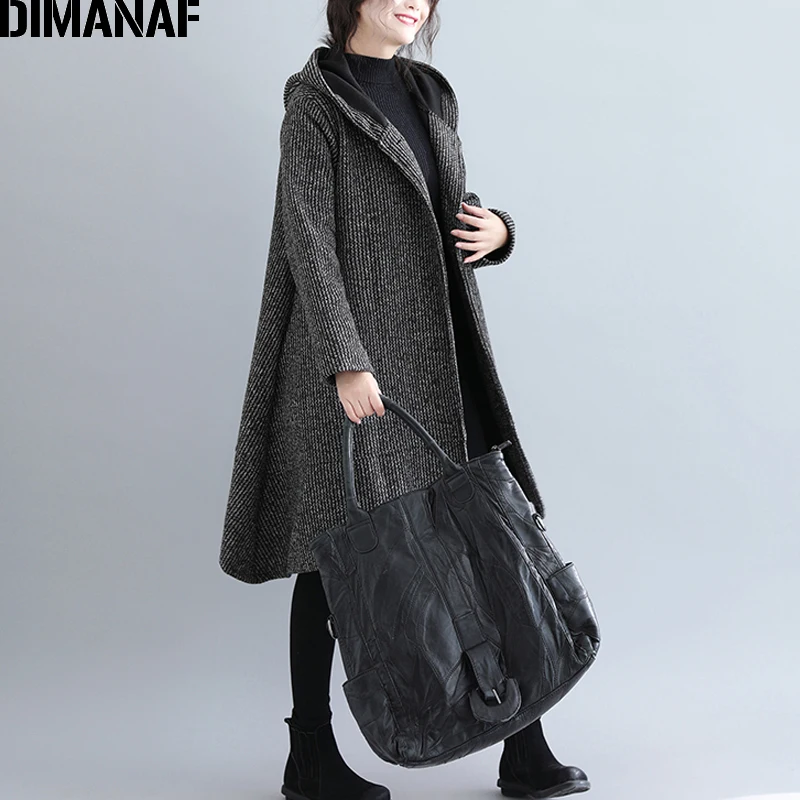 Yi880CN-ka DIMANAF/большие размеры, женские зимние пальто из шерсти и смесей, утепленная одежда, винтажная женская верхняя одежда, Свободное пальто, с капюшоном - Цвет: Yi880CN-ka