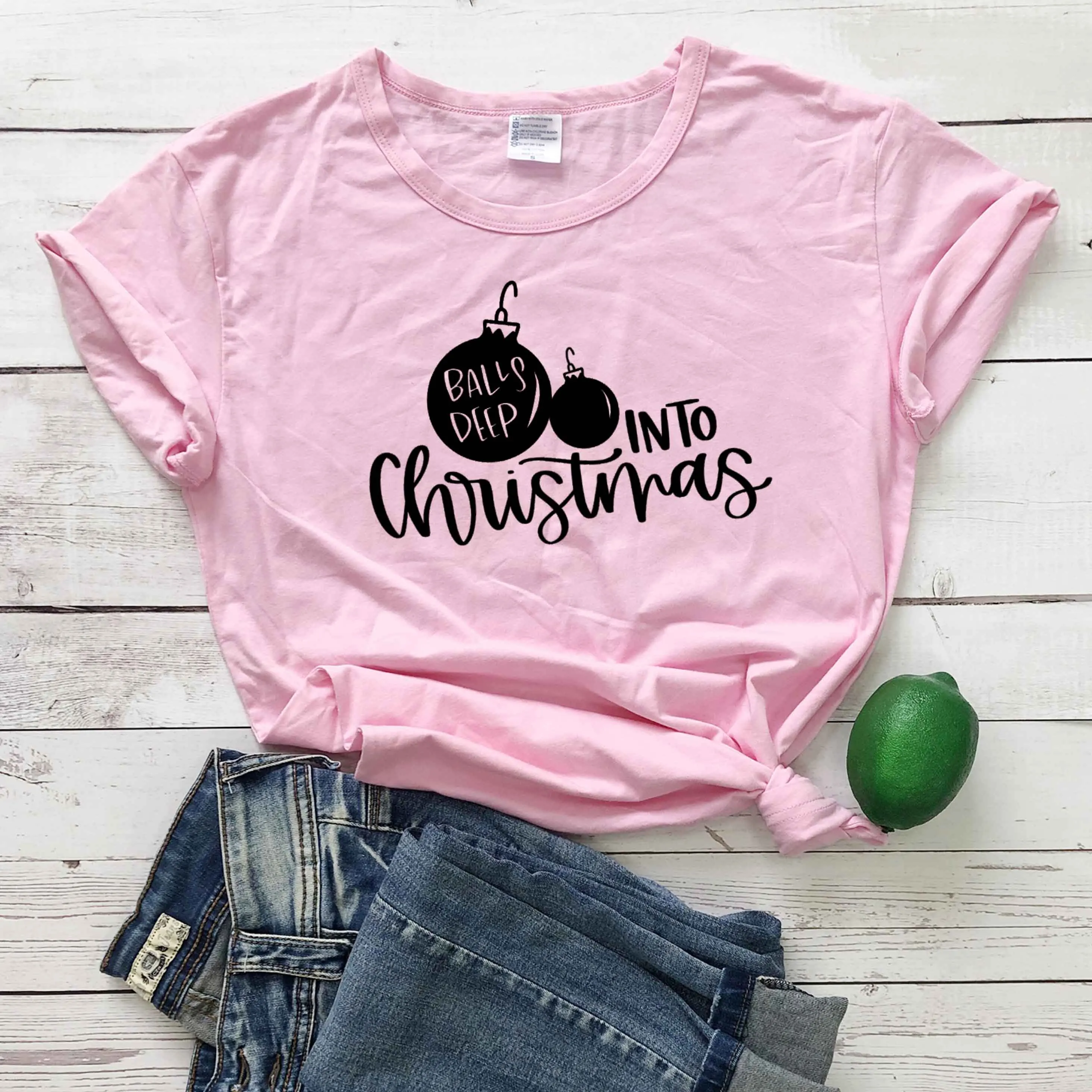 

Balls Deep into Christmas t shirt cotton casual hipster holiday gift graphic cute vintage party street style tees young top P013