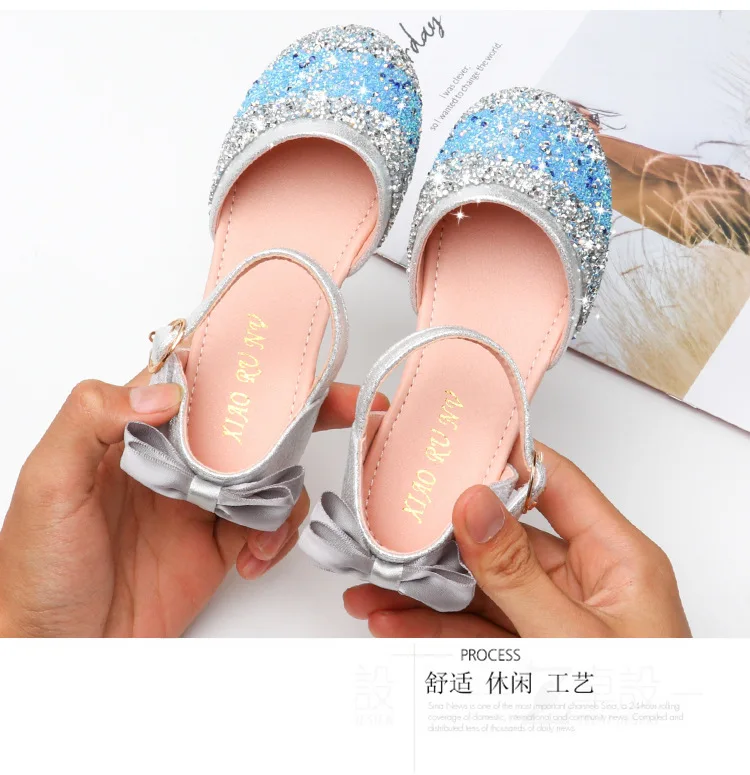 

Children girls colorful Bling Paillette shoes Flat princess dance Shoes bowknot half sandals Pink sliver 24-34 JD06 GZX04