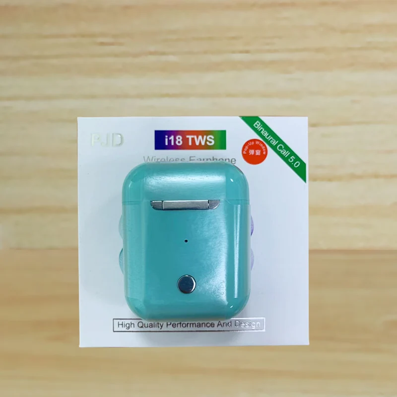 Синий i18 наушники-вкладыши TWS с Беспроводной Bluetooth 5,0 наушники 3D звук гарнитуры сенсорный экран, наушники-вкладыши, наушники Динамик для андроид Iphone Xiaomi huawei - Цвет: Синий
