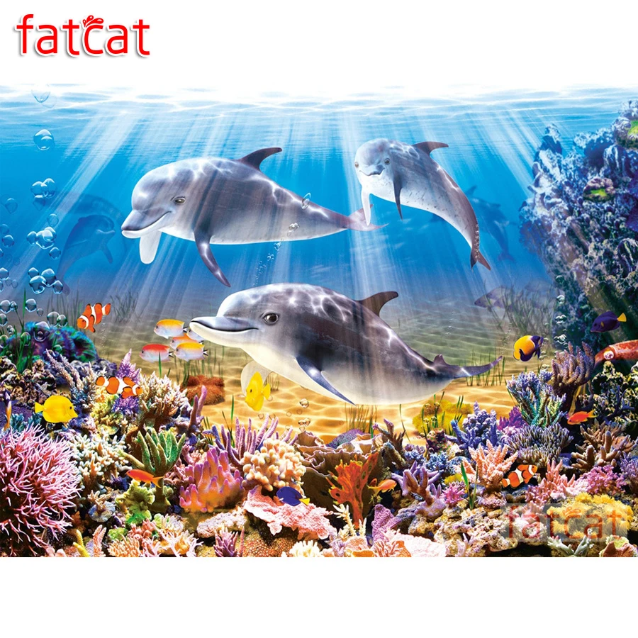 

FATCAT dolphin life Алмазная картина полностью квадратная круглая дрель Diy 5D алмазная вышивка мозаика животные рукоделие Декор AE1297