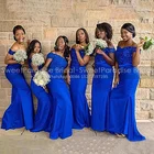 Женское длинное платье с аппликацией, ярко-синее платье подружки невесты с бисером, с открытыми плечами, в африканском стиле, официальное, для свадебной вечеринки, 2021