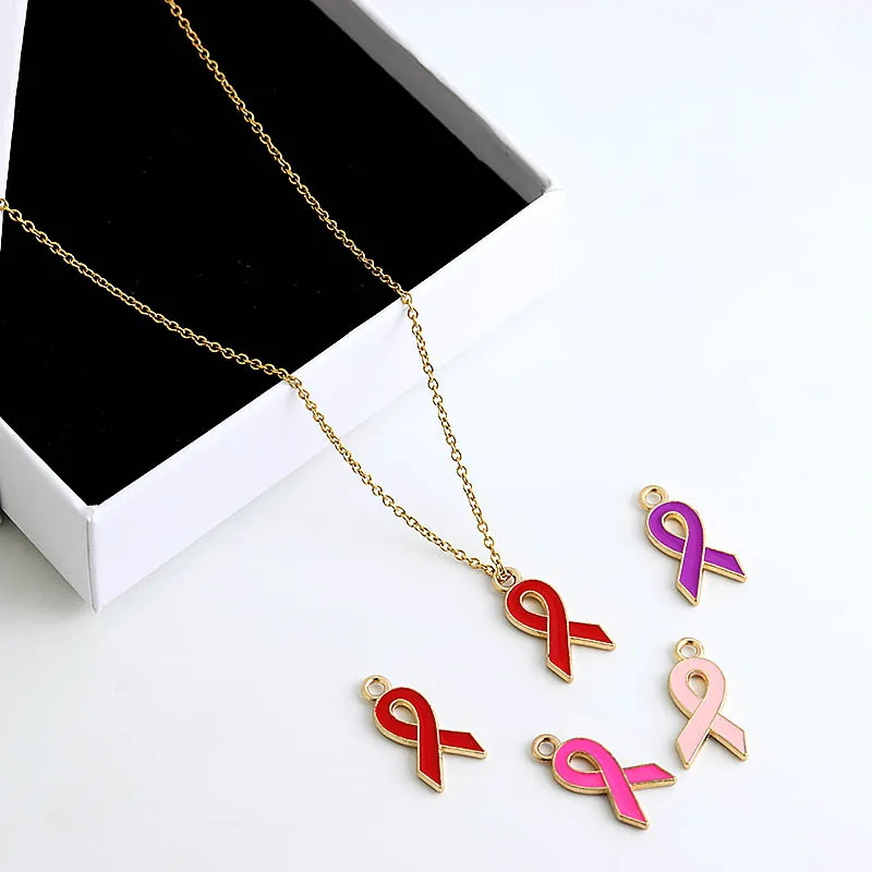 

10pcs/Lot New Product Alloy Drop Oil Red Ribbon Pendant Charms For DIY Bracelet Earrings Necklace Accessories making wholesale
