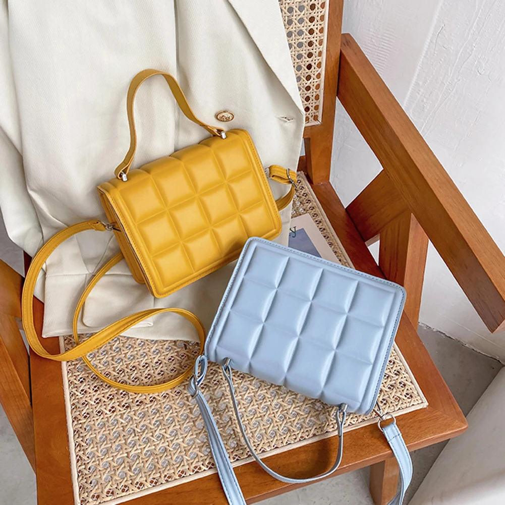 

Women Checkered Pure Color Messenger Bag Small Flap PU Leather Crossbody Bags Ladies Plaid Shoulde Bags
