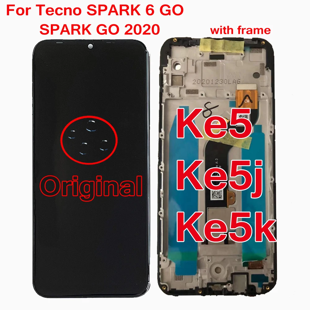 

Original 6.52" Display For Tecno SPARK 6 GO Ke5 Ke5j Ke5k LCD With Frame Touch Screen Digitizer Assembly Replace