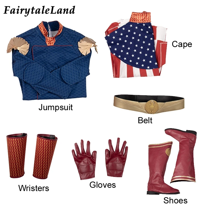 The Boys Homelander Costume Carnival Halloween Superhero Jumpsuit Adult Man Dark Blue Outfit Fancy America Cape Suit