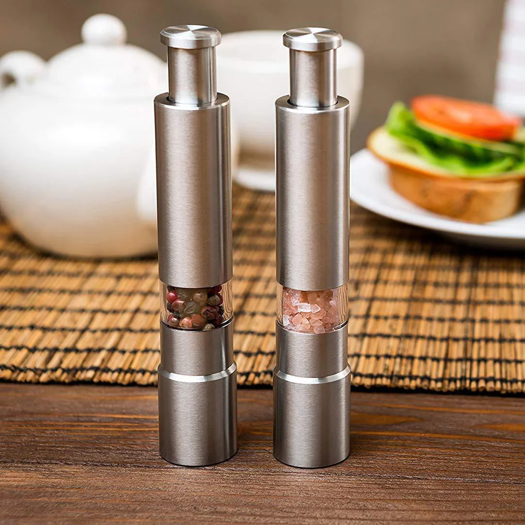 

2PCS Hot Sale Manual Stainless Steel Thumb Push Salt Pepper Spice Sauce Grinder Mill Muller Stick Kitchen Tools BBQ Accessories