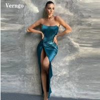 verngo modern dusty blue satin evening party dresses strapless high slit draped ankle length prom gowns women 2021 formal dress