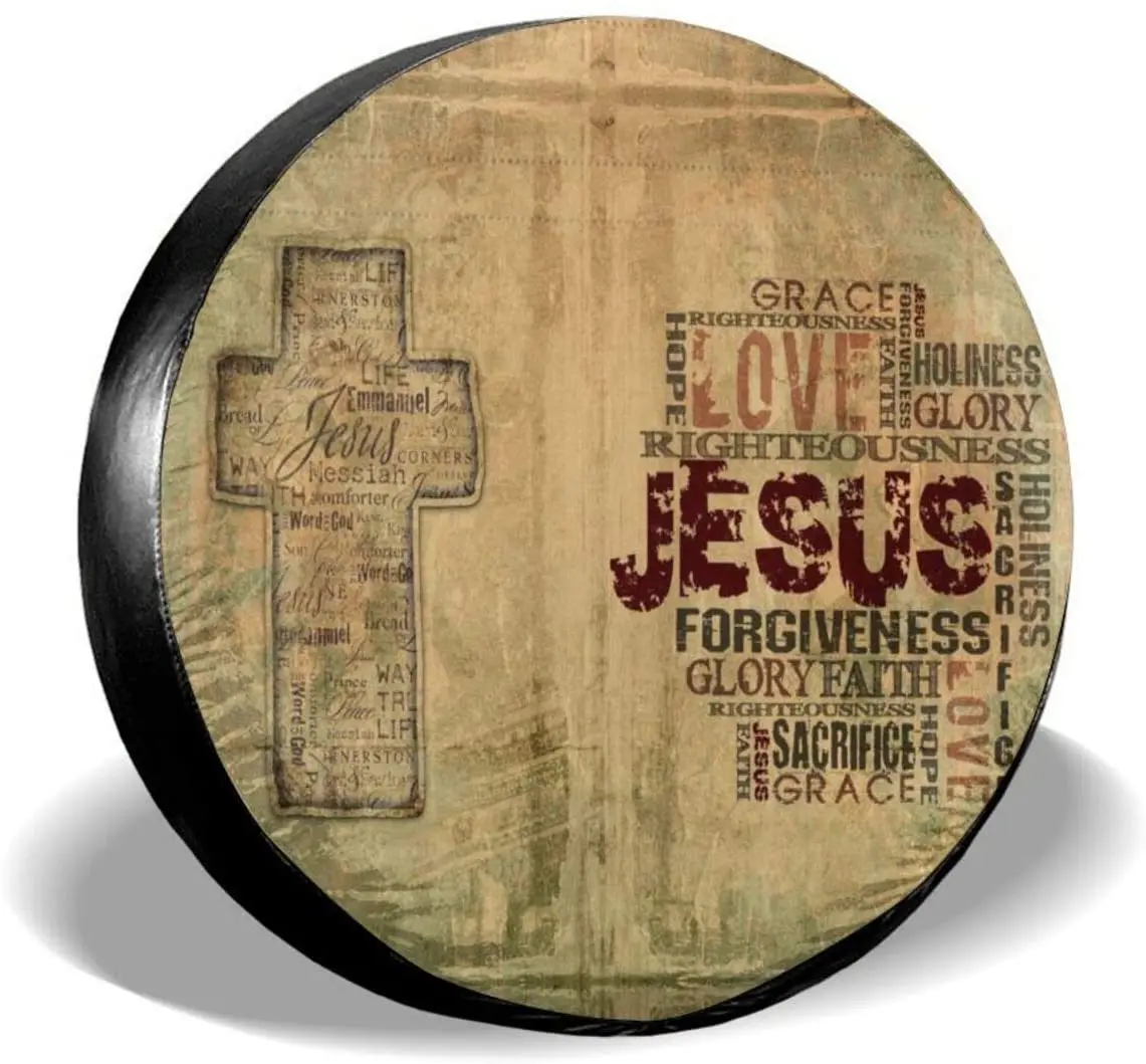 

Christian Religious Bible Verse Jesus Words with Cross Spare Tire Cover Waterproof Dust-Proof UV Sun Wheel Tire