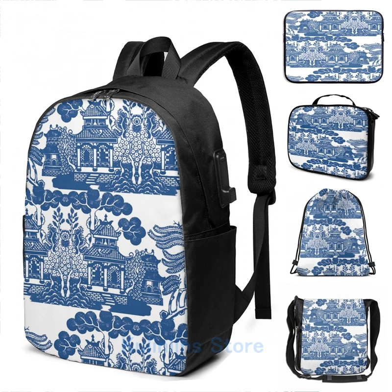 Мужской фарфоровый рюкзак с графическим принтом синяя ива китайская и белая