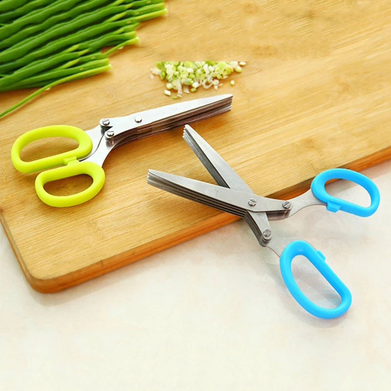 Multi-Functional Stainless Steel Kitchen Knives 5 Layers Scissors Sushi Shredded Scallion Cut Herb Spices Cooking Tools | Дом и сад