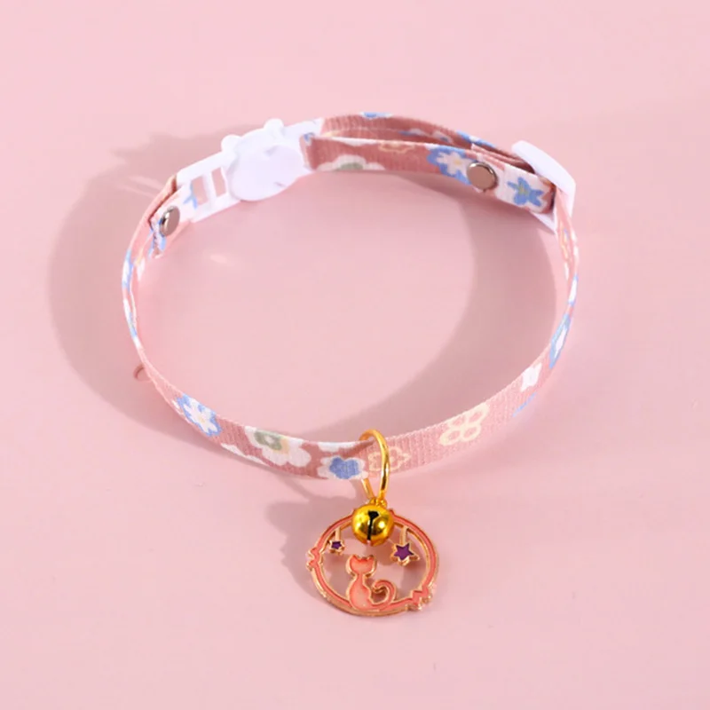 

Starry Sky Collar for Cats Floral Pattern Adjustable Cat Collar with Bell Safe Buckle Kitten Necklace Accessories collar gato