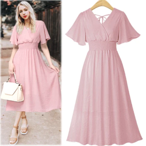 

Dress 2021 new European and American women’s super-fairy new sexy thin pure color v-neck Chiffon long dress