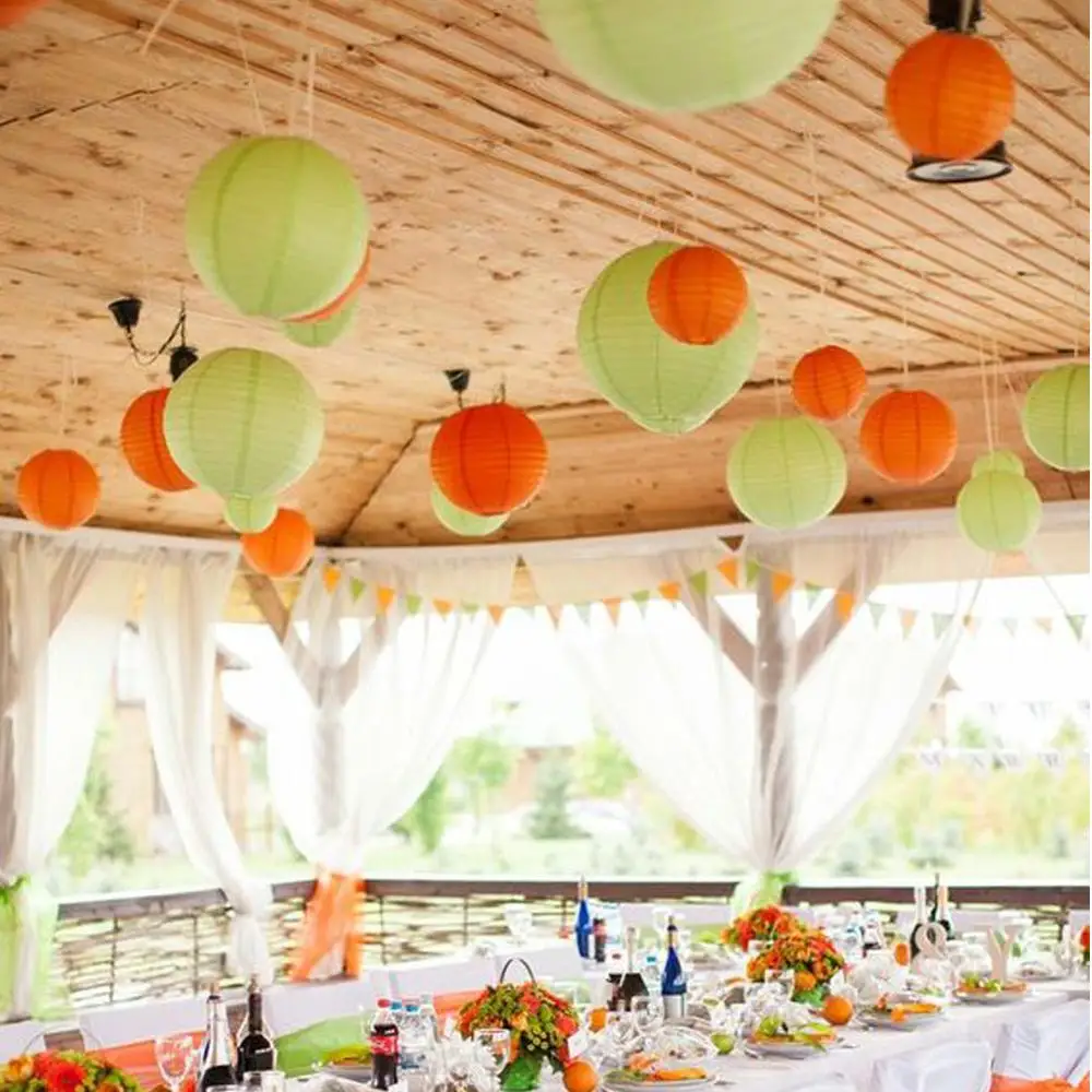 Светильник бумажный китайский лампа светло зеленая/оранжевая для свадьбы