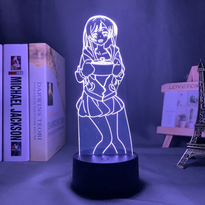 

Светодиодный ночник Kanojo Okarishimasu, ночник в виде чизуру ихинозы для спальни, декоративный подарок, настольная лампа аниме Waifu с 3d изображением ...
