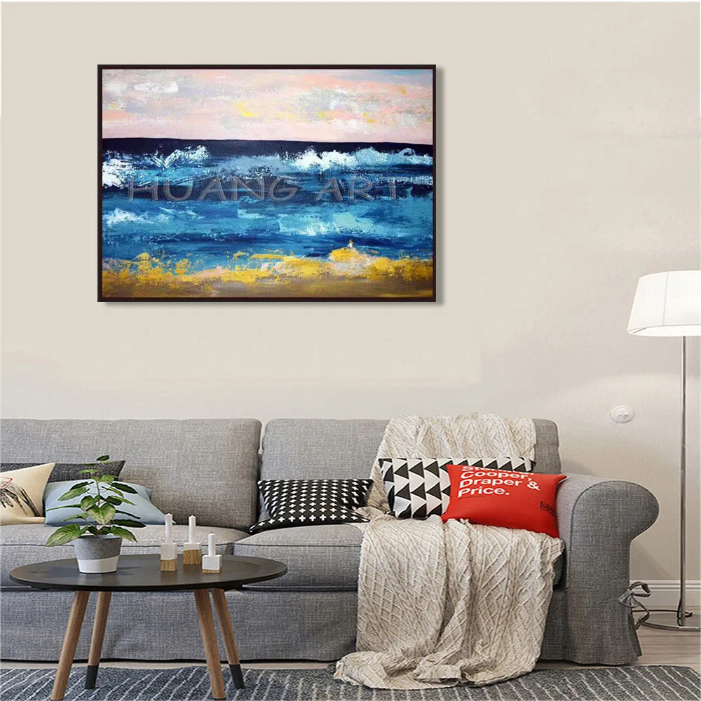 Абстрактный ландшафт с морскими волнами живопись на холсте Ручная роспись