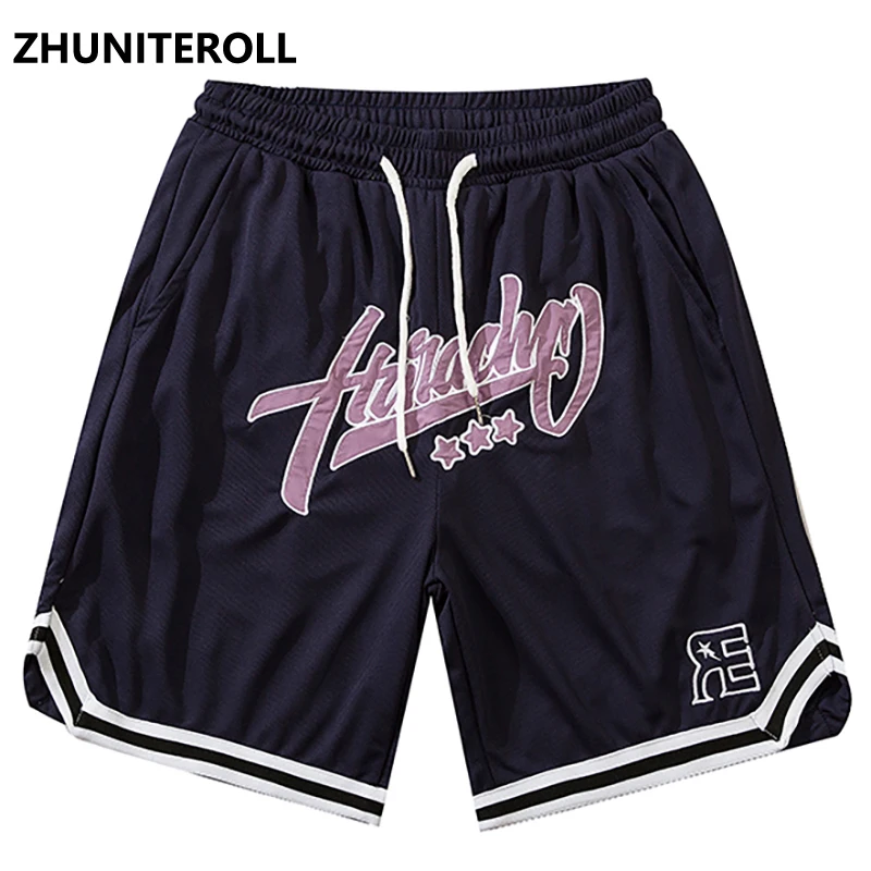 

Harajuku 2021 Embroidery Letter Hip Hop Mesh Shorts Man Fashion Track Jogger Shorts Summer Japan Style Sweatpants Streetwear