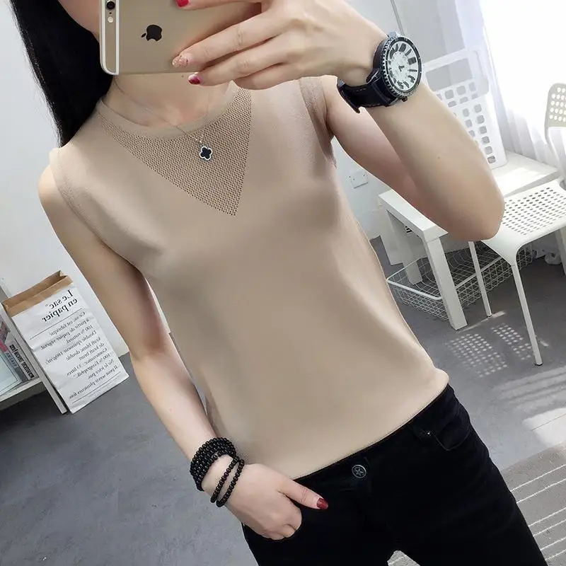 

Thin Camisole Summer Sleeveless Knit Sexy Tanks Tops Women Vest Ice Silk Female Elasticity Casual Top Ropa Mujer Camisetas X201