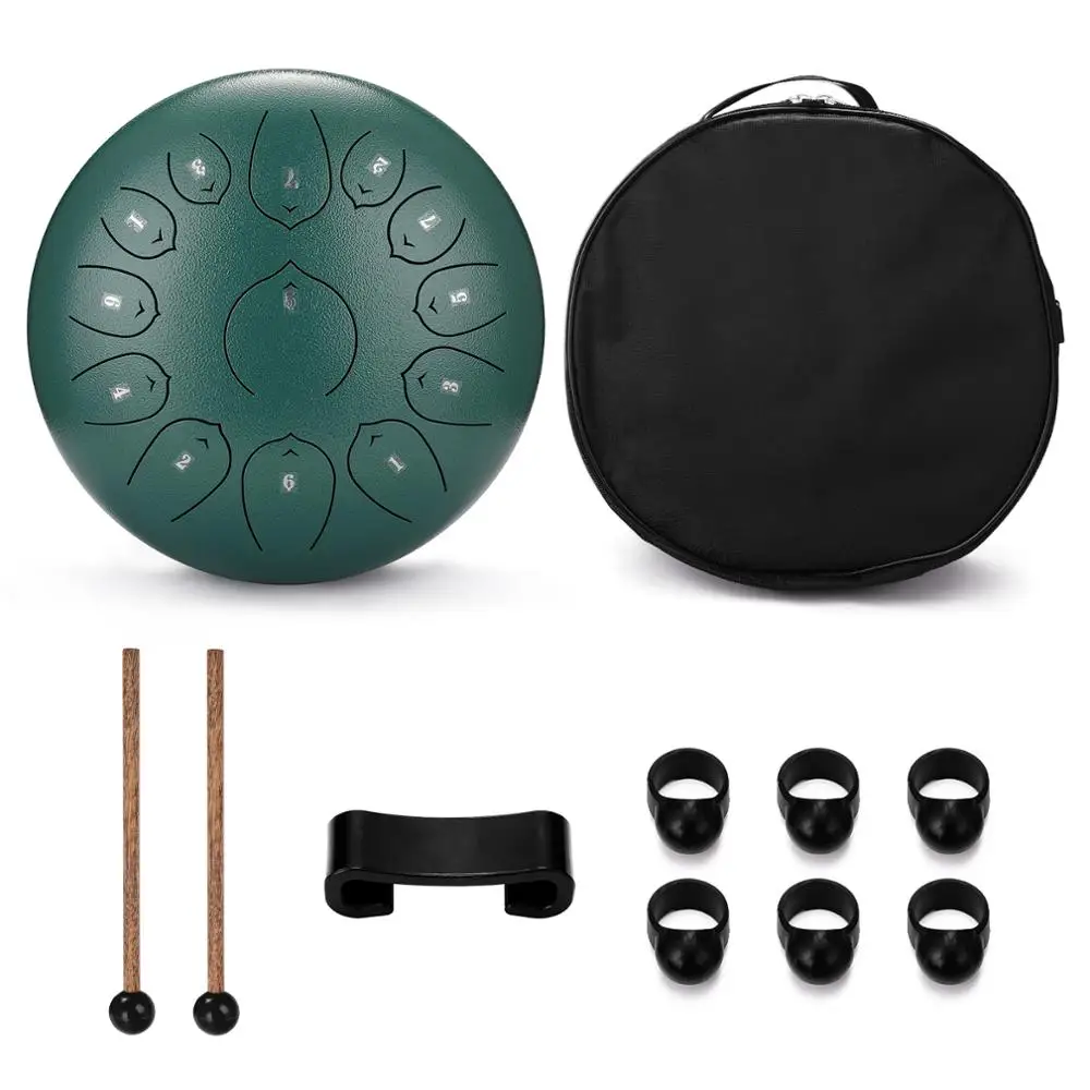 

12 inches 13-Tone Steel Tongue Drum Percussion drum Mini Hand Pan Drums with Drumsticks Percussion Musical Instruments